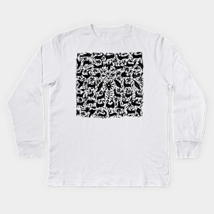 Black Otomi Print Kids Long Sleeve T-Shirt